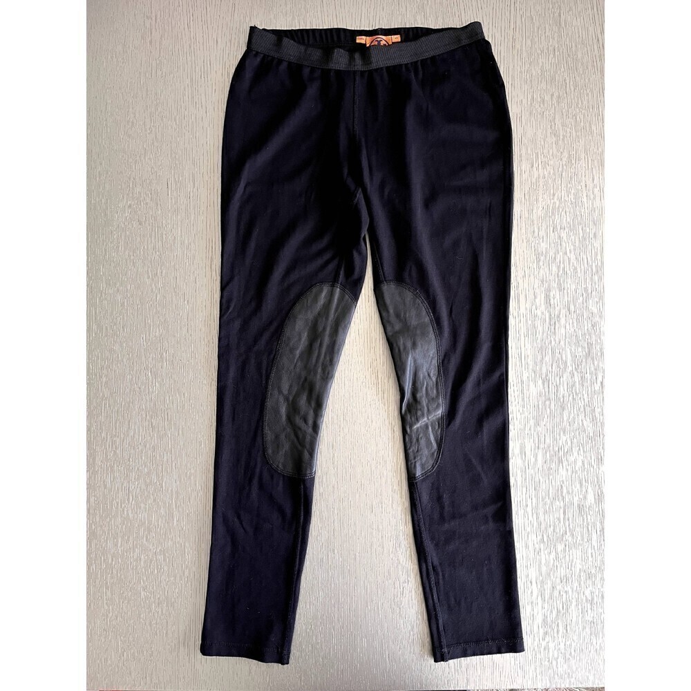 Tory Burch Black XS Pants Ribbed Leather Knee Patch Inseam 27" Great Condition